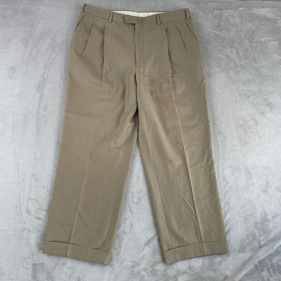 Ermenegildo Zegna Pants Men 38 (36x27) Beige Wool Cashmere Blend‎ Pleated Cuffed